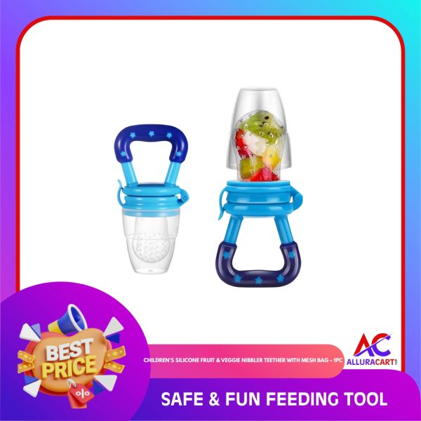 Children's Silicone Fruit & Veggie Nibbler Teether with Mesh Bag – 1pc | Safe & Fun Feeding Tool