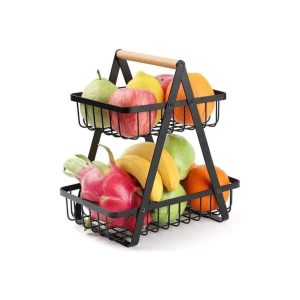 Metal Fruit Basket – 2 Level Portable Kitchen Storage Countertop Rack